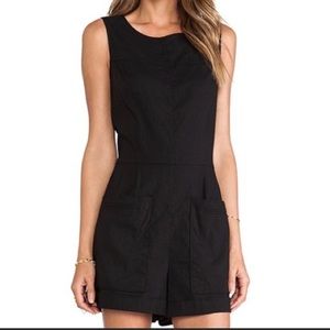 Theory Hadrine Linen Blend Crunch Black Romper